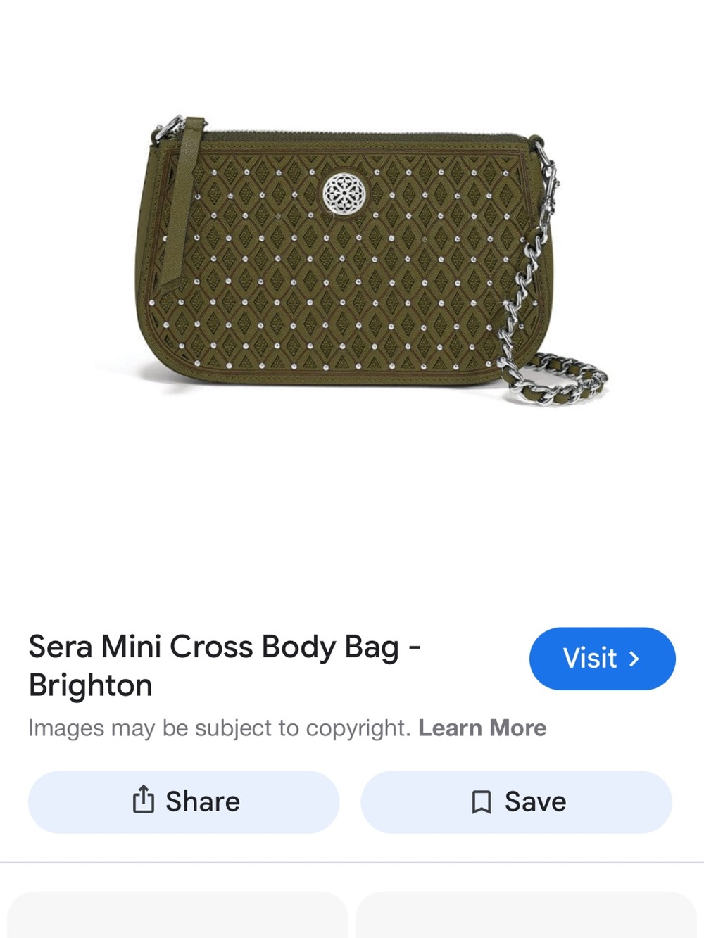 Brighton Sera Mini Crossbody Bag - Olive Green with Silver Hardware